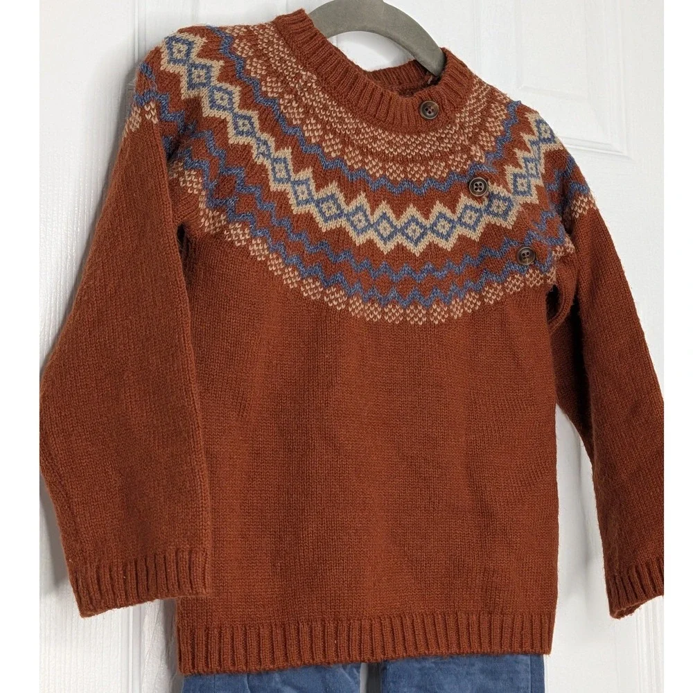 Edgehill Collection Kids 24M Fair Isle Sweater and Corduroy Pants Set Rust Blue